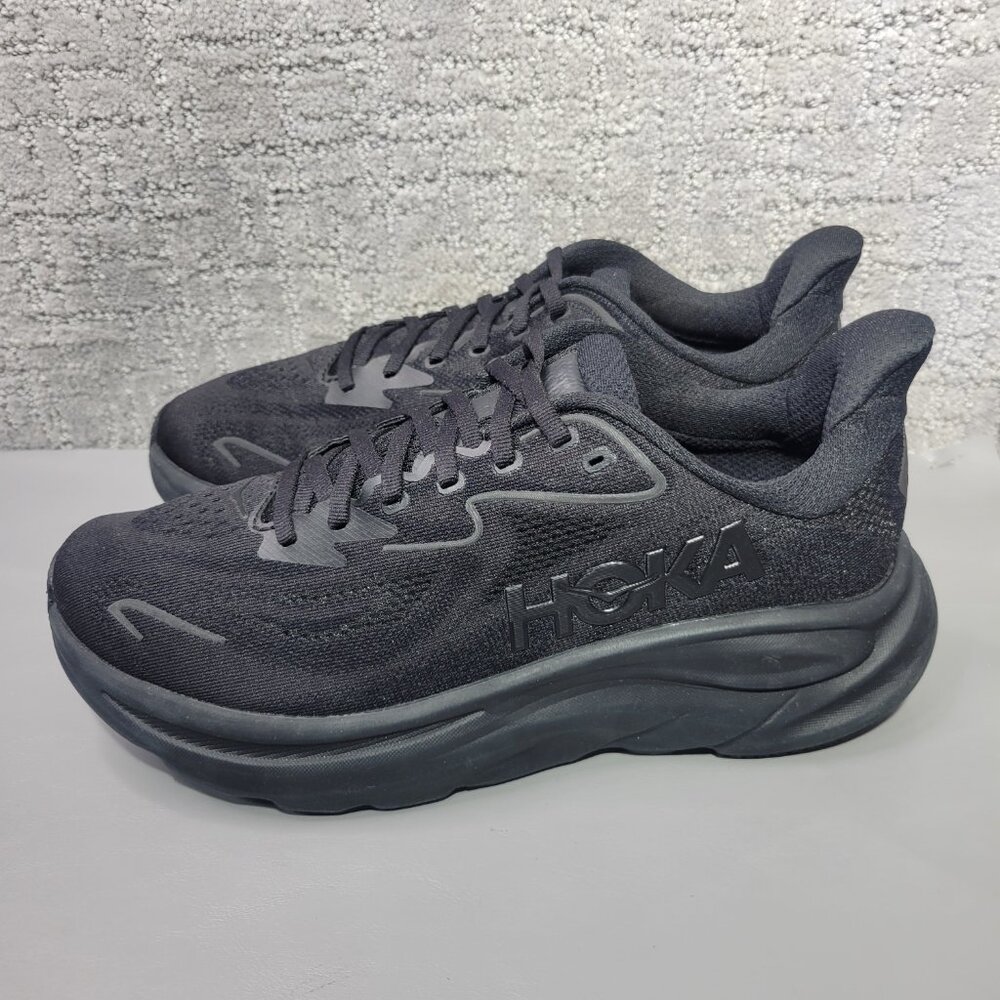Hoka One One Clifton 10 Women Size US 9.5B Triple Black Lace-Up Sneaker Shoes